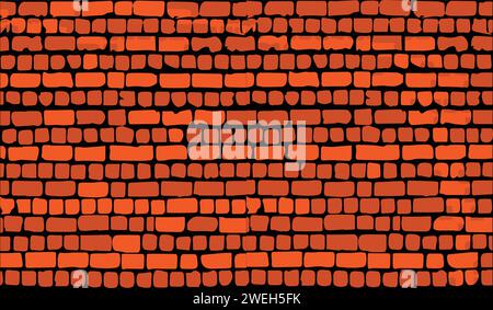 Brick wall, red relief texture with shadow, vector background illustration. Red brick tile wall background. Stock Vector
