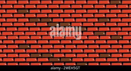 Brick wall, red relief texture with shadow, vector background illustration. Red brick tile wall background. Stock Vector