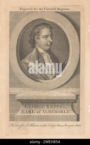 Portrait of George Keppel, Count of Albemarle, Anonymous, 1747 - 1781 print Portrait of George Keppel in an oval frame. In a frame are name and title.  paper engraving Stock Photo