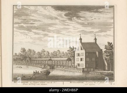 View of the Rupelmonde country estate on the Vecht, Daniël Stopendaal, 1790 print Text in Dutch and French in the lower margin. Numbered: 45. Print is part of an album.  paper engraving / etching river (+ landscape with figures, staffage). country-house Vecht. New -louse Stock Photo
