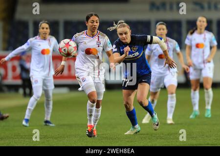 Selma Bacha (4 Olympique Lyonnais) and Diana Lemesova (77 SKN St Polten) in action during the UEFA Womens Champions League match St Polten vs Olympique Lyon at NV Arena St Polten (Tom Seiss/ SPP) Credit: SPP Sport Press Photo. /Alamy Live News Stock Photo