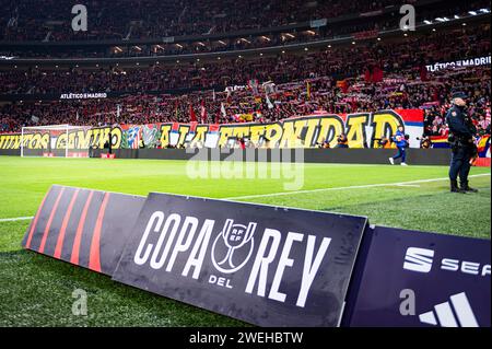 Madrid, Madrid, Spain. 25th Jan, 2024. Atletico Madrid fan choreography seen before the football match valid for quarter finals of the Copa del Rey tournament between Atletico Madrid and Sevilla played at Estadio Metropolitano in Madrid, Spain. (Credit Image: © Alberto Gardin/ZUMA Press Wire) EDITORIAL USAGE ONLY! Not for Commercial USAGE! Stock Photo