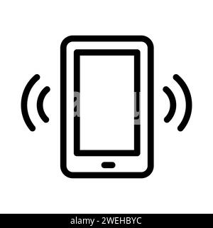 Vector black line icon loud sound on phone isolated on white background Stock Vector