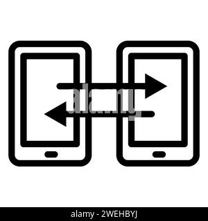 Vector black line icon data exchange between phones isolated on white background Stock Vector