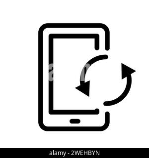 Vector black line icon reboot phone isolated on white background Stock Vector