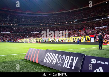 Madrid, Madrid, Spain. 25th Jan, 2024. Atletico Madrid fan choreography seen before the football match valid for quarter finals of the Copa del Rey tournament between Atletico Madrid and Sevilla played at Estadio Metropolitano in Madrid, Spain. (Credit Image: © Alberto Gardin/ZUMA Press Wire) EDITORIAL USAGE ONLY! Not for Commercial USAGE! Stock Photo