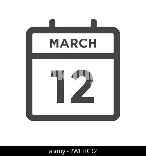 March 12 Calendar Day or Calender Date for Deadline and Appointment Stock Vector
