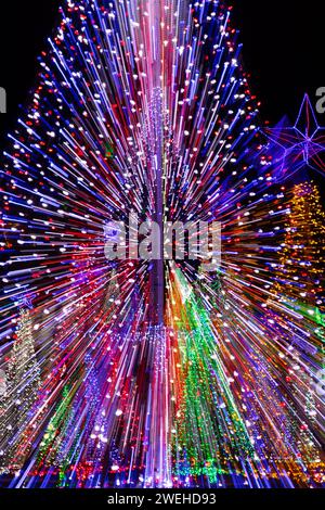 Intentional Camera Movement (ICM) on Christmas tree lights, Hot Springs, Arkansas Stock Photo