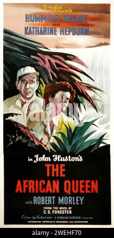 The African Queen, classic vintage film poster, Humphrey Bogart and Katharine Hepburn, 1951 Stock Photo