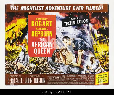 The African Queen, horizontal vintage film poster, Humphrey Bogart and Katharine Hepburn, 1951 Stock Photo