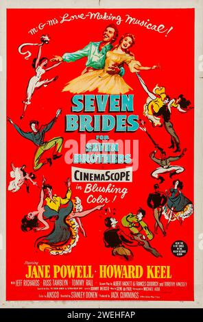 Theatrical release poster for the 1954 musical film Seven Brides for Seven Brothers Stock Photo