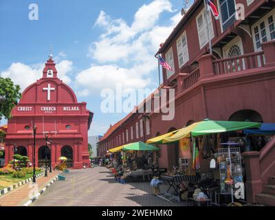 Christ Church Melaka in Red Square or Dutch Square in Melaka City in Malacca State in Malaysia. Stock Photo