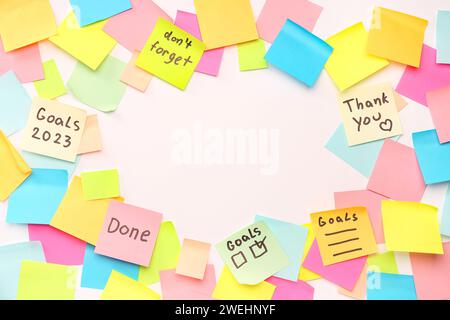 Frame made of sticky notes with words on white background Stock Photo