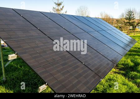 Bank of 16 solar panels on a domestic property in West Cork, Ireland. Stock Photo