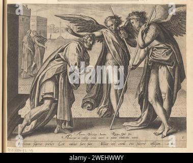 Lot meets the two angels at the gate of Sodom; History of Lot. Lot ...