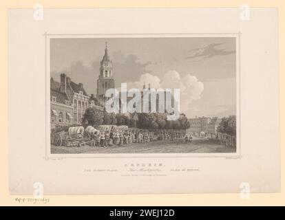 View of the Markt in Arnhem, Joseph Maximilian Kolb, After William John Cooke, 1863 print   paper steel engraving market. city-view, and landscape with man-made constructions Arnhem Stock Photo