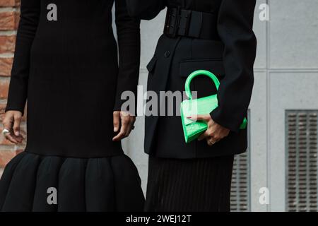 Fashion details outside ANNAKIKI show during Milan Fashion Week Womenswear Spring/Summer 2024. Stock Photo