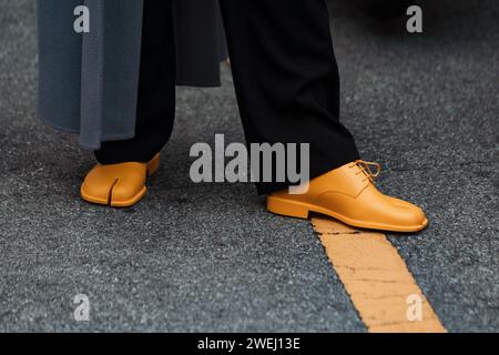 Fashion details outside ANNAKIKI show during Milan Fashion Week Womenswear Spring/Summer 2024. Stock Photo