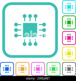 Microchip solid vivid colored flat icons in curved borders on white background Stock Vector