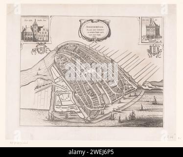 Map of Amsterdam, 1482-1601, Anonymous, After Cornelis Anthonisz., 1748 print   paper etching maps of cities. townhall. weigh-house Amsterdam. City Hall of Amsterdam (14th century-1652). Waag on Dam Square Stock Photo