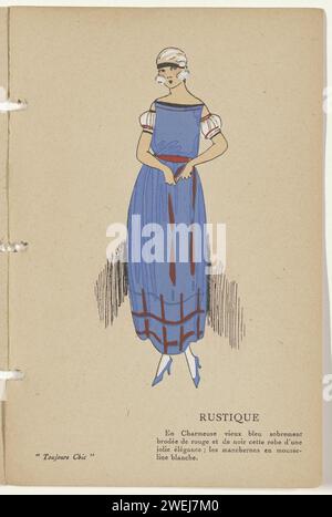Always chic dresses, winter 1921-1922: Rustique, 1921 - 1922  Print from catalog 'Toujours Chic' in which an overview of winter fashion 1921-1922 in 80 prints in Pochoir Techniek.  paper letterpress printing fashion plates. dress, gown (+ women's clothes) Stock Photo