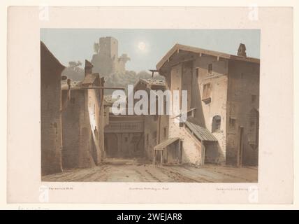 View of Bad Ragaz, Joseph Maximilian Kolb, After Ludwig Rohbock, 1834 - 1893 print   paper steel engraving prospect of village, silhouette of village Bad Ragaz Stock Photo