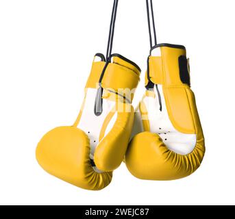 Pair of yellow boxing gloves isolated on white Stock Photo