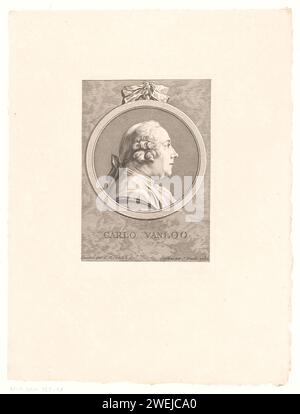 Portrait of Carle van Loo, Jean Daullé, After Charles Nicolas Cochin (II), 1754 print   paper engraving portrait, self-portrait of painter. ornament  medallion Stock Photo