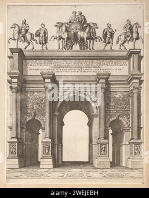 Boog van septimius severus te Rome, Pietro Sante Bartoli, 1676 print Numbered at the top right: I. print is part of an album.  paper etching piece of sculpture, reproduction of a piece of sculpture. triumphal arch. horse. chariot, triumphal car Boog van Constantine Stock Photo