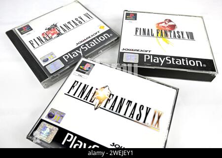 Final Fantasy playstation ps1 (PAL) video games collection  – Wales, UK  –  25 January 2024 Stock Photo