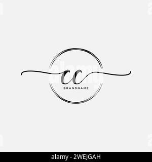 CC Initial handwriting logo with circle Stock Vector