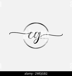 CG Initial handwriting logo with circle Stock Vector