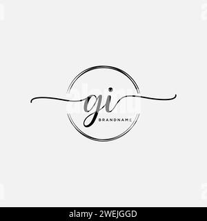 GI Initial handwriting logo with circle Stock Vector