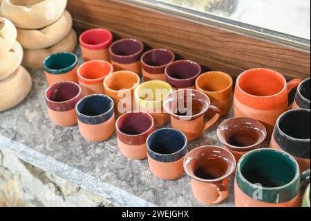 handmade clay pottery at local market in cyprus Stock Photo