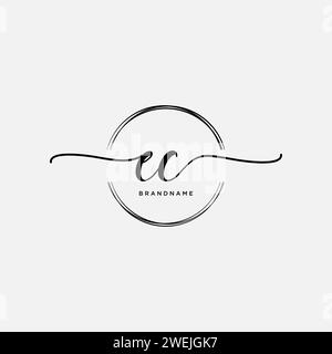 EC Initial handwriting logo with circle Stock Vector