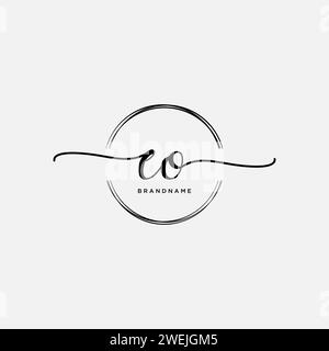 EO Initial handwriting logo with circle Stock Vector