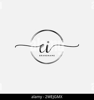 EI Initial handwriting logo with circle Stock Vector