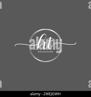 HT Initial handwriting logo with circle Stock Vector