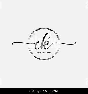 EK Initial handwriting logo with circle Stock Vector