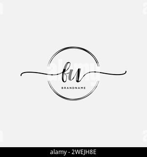 FU Initial handwriting logo with circle Stock Vector