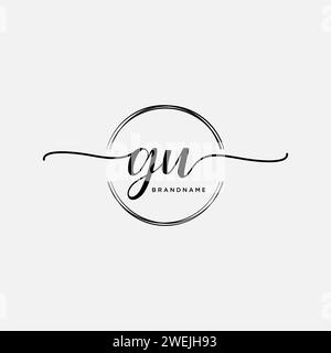 GU Initial handwriting logo with circle Stock Vector