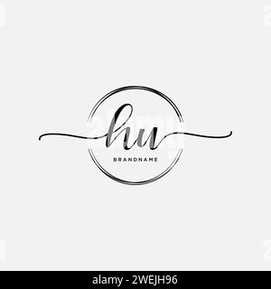 HU Initial handwriting logo with circle Stock Vector