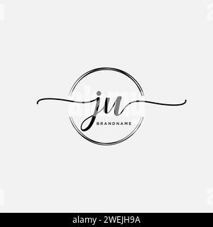 JU Initial handwriting logo with circle Stock Vector