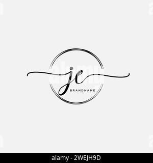JE Initial handwriting logo with circle Stock Vector