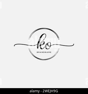 KO Initial handwriting logo with circle Stock Vector