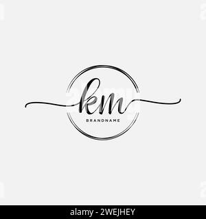 KM Initial handwriting logo with circle Stock Vector