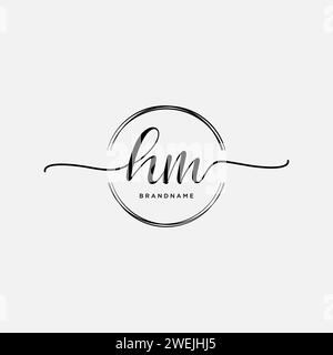 HM Initial handwriting logo with circle Stock Vector