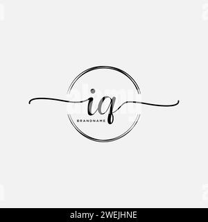 IQ Initial handwriting logo with circle Stock Vector