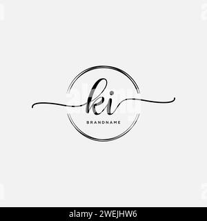 KI Initial handwriting logo with circle Stock Vector