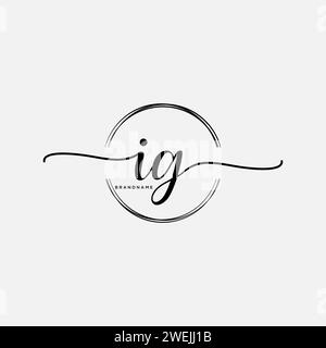 IG Initial handwriting logo with circle Stock Vector
